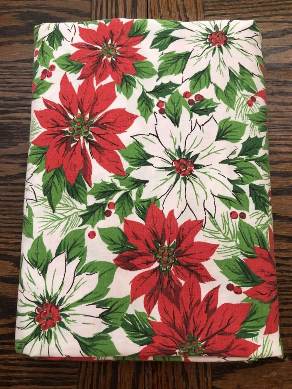 Vintage Christmas Poinsettia Large Tablecloth or Fabric  59x82